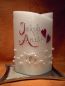 Preview: Hochzeitskerze Perlmutt mit zwei roten Herzen Perlenkette   553