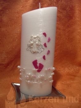 Taufkerze Perlmutt modern rosa mit Perlenkette    101