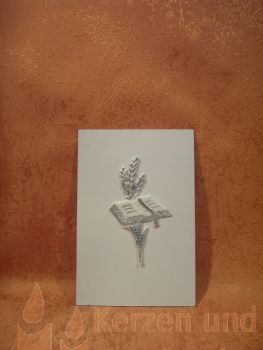 Wachsmotiv Wachsornamente Ähre mit Buch Silber Glimmer  110 / 60 mm  9154