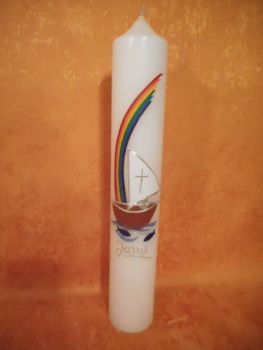 Taufkerze - Kommunionkerze Regenbogen mit Jesus in einen Boot      5202