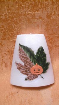 Wachsmotiv  Herbstblatt mit Kürbis   9953