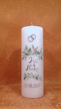 Hochzeitskerze Vintage Look elegant grün Silber  0013