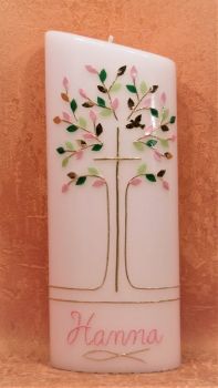 Taufkerze Lebensbaum rosa grün   1383