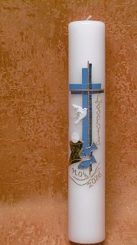 Kommunionkerze türkis blau Kelch mit Fische     5118