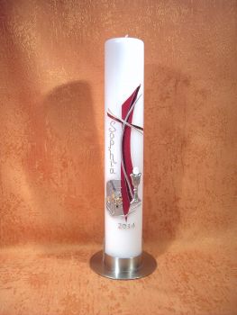 Kommunionkerze Schatzkiste rot Silber      5102