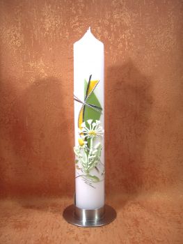 Taufkerze - Kommunionkerze  Pusteblume grün gelb      5245