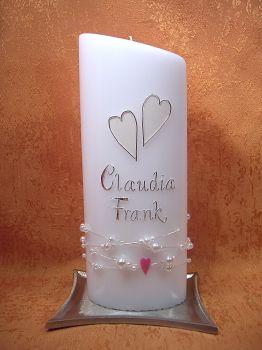 Hochzeitskerzen oval modern schlicht Perlenkette     400