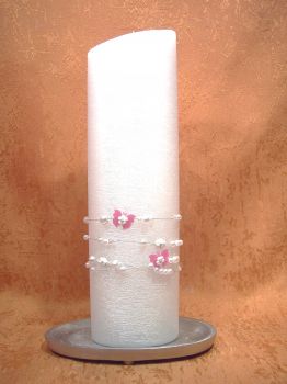 Taufkerze Perlmutt Schmetterling Fuchsia Blümchen     105