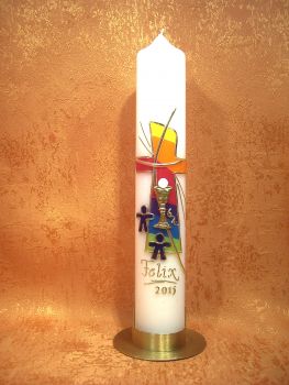 Kommunionkerze Regenbogen Kreuz Freunde    5151