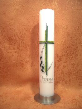 Kommunionkerze Fußspuren grün      5134