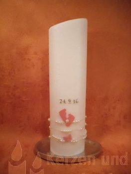 Taufkerze Mädchen Schmetterling in Perlmutt rosa mit Perlenkette     172