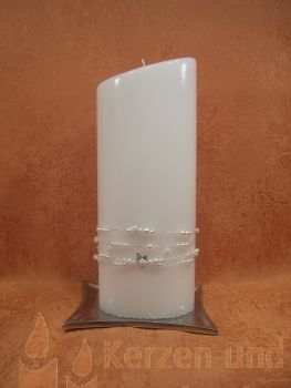 Preview: Kommunion - Firmungskerze modern türkis mit Perlenkette      5439