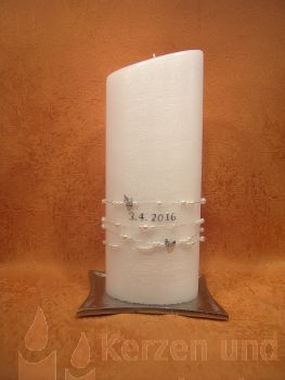 Kommunion - Konfirmation Tischkerze Perlmutt modern mit Perlenkette  5301