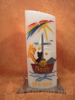 Taufkerze Arche Noah mit Regenbogen und Taufspruch    303