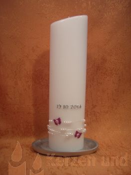 Taufkerze Schmetterling  Perlmutt-rosa Brombeere mit Perlenkette    107