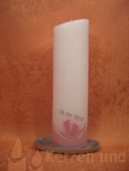 Taufkerze Mädchen rosa modern Perlmutt-rosa Kreuz Zur hl. Taufe     153