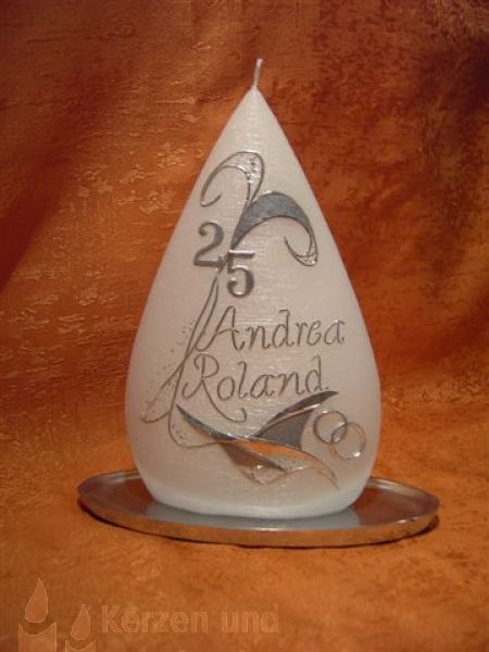 Silberhochzeitskerze Perlmutt  schöne elegantes Design  702