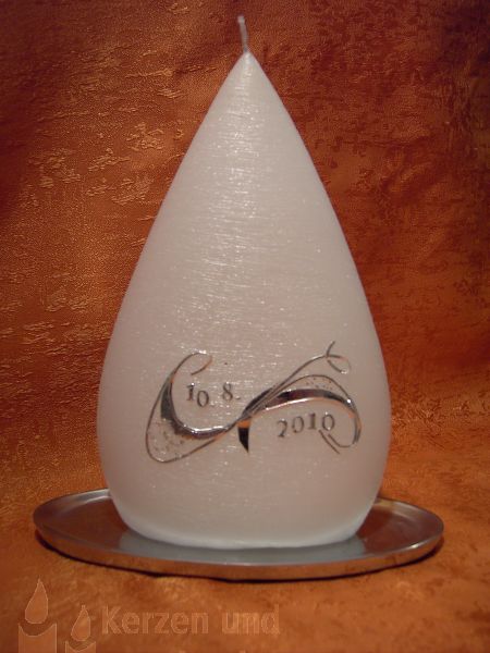 Silberhochzeitskerze Perlmutt  schöne elegantes Design  702