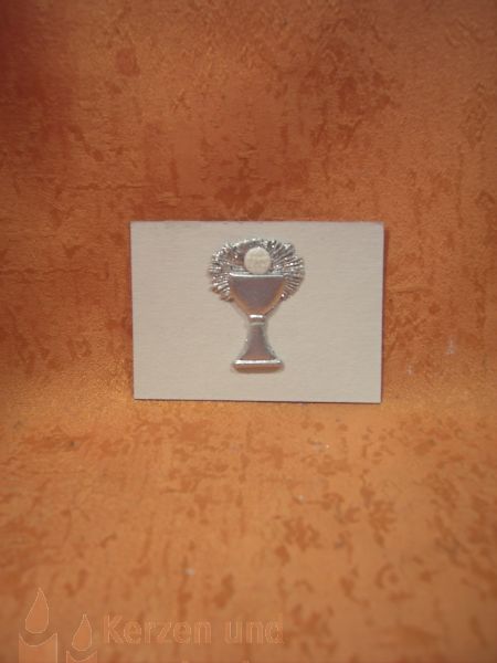 Wachsmotiv Wachsornament Kelch  Silber-Glimmer mit Hostie  45 / 35 mm   9121