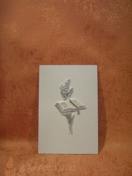Wachsmotiv Wachsornamente Ähre mit Buch Silber Glimmer  110 / 60 mm  9154