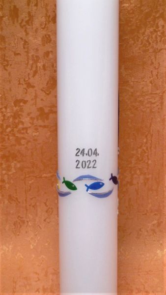 Taufkerze - Kommunionkerze Regenbogen mit Jesus in einen Boot      5203