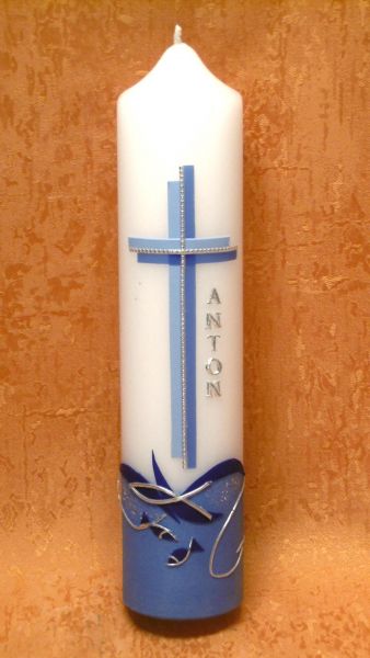 Taufkerze schlicht blaues Silber Kreuz    264