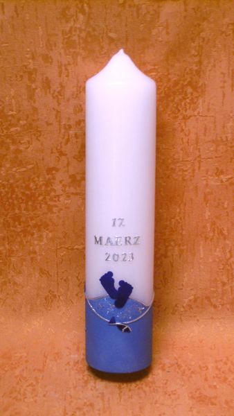Taufkerze schlicht blaues Silber Kreuz    264