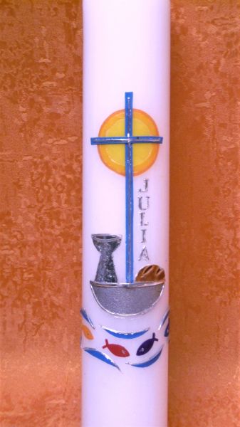 Kommunionkerze mit Jesus am Tisch     4904