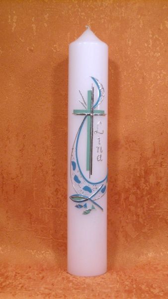 Taufkerze - Kommunionkerze Fußspuren zu Gott Fische     5100