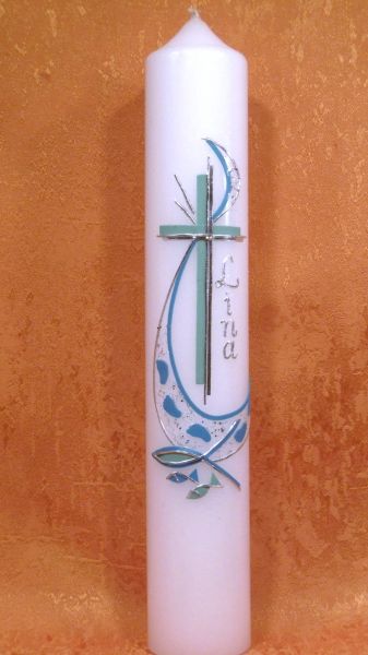 Taufkerze - Kommunionkerze Fußspuren zu Gott Fische     5100