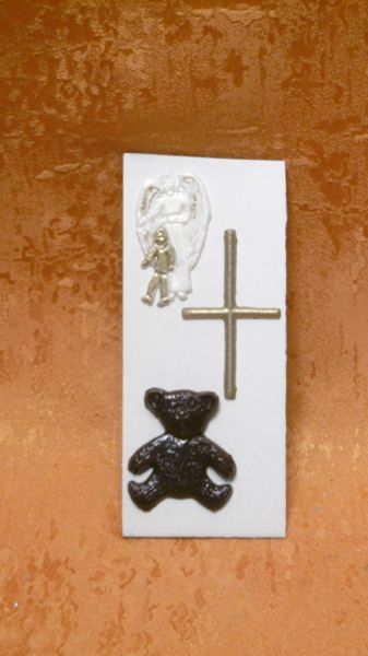Wachsmotiv  mit Engel - Kreuz - Teddybär    9021