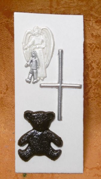 Wachsmotiv  mit Engel - Kreuz - Teddybär    9021