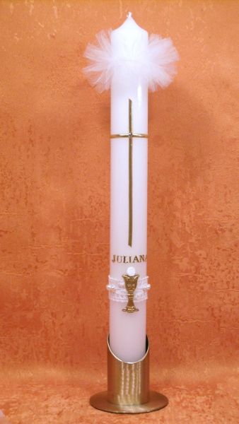 Kommunionkerze modern mit Tüllrüsche    5015