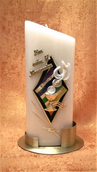 Kommunion - Tischkerze  grün gold       7007