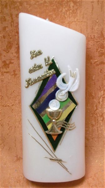 Kommunion - Tischkerze  grün gold       7007