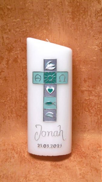 Taufkerze - Kommunionkerze Elemente pastellgrün grau   146