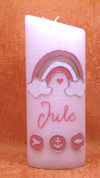 Taufkerze Regenbogen modern rosa   365
