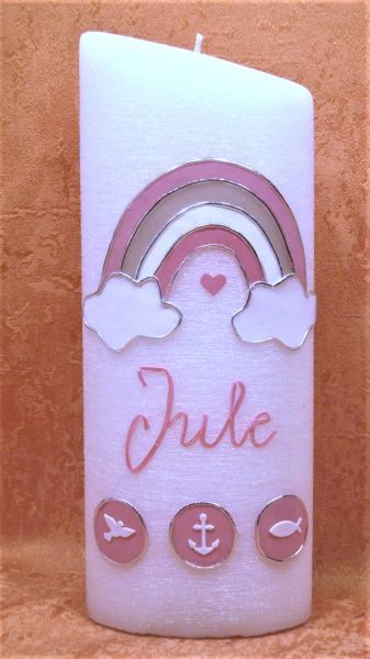 Taufkerze Regenbogen modern rosa   365
