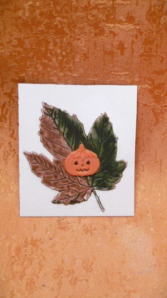 Wachsmotiv  Herbstblatt mit Kürbis   9953