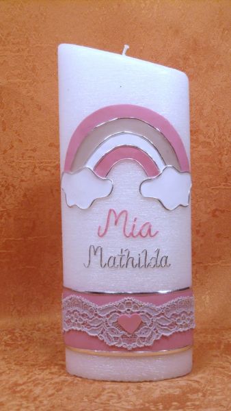 Taufkerze rosa Regenbogen modern     363