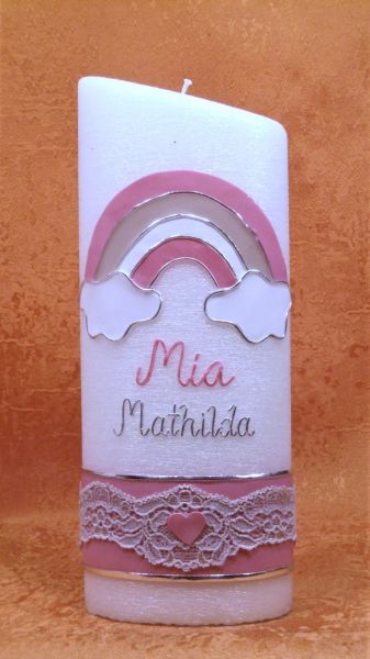 Taufkerze rosa Regenbogen modern     363