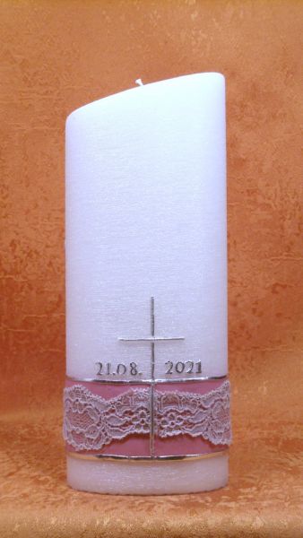 Taufkerze rosa Regenbogen modern     363