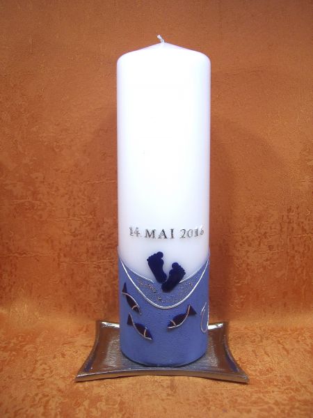 Taufkerze Boot Fische und Regenbogen     356