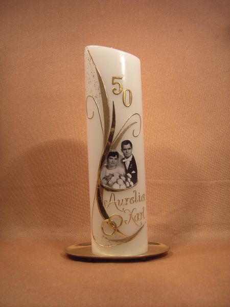 Goldene Hochzeitskerze mit Bild schlichtes Design    809