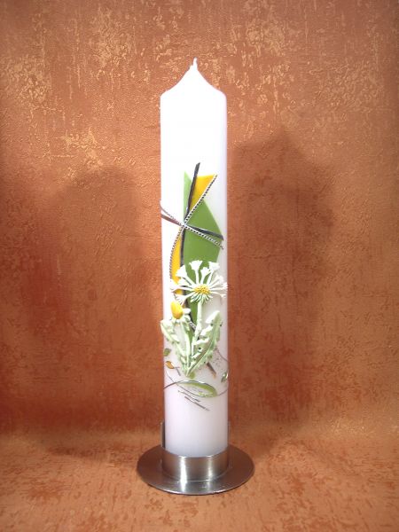 Taufkerze - Kommunionkerze  Pusteblume grün gelb      5245