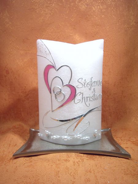 Hochzeitskerze Perlmutt edle Gestaltung mit Perlenkette    561