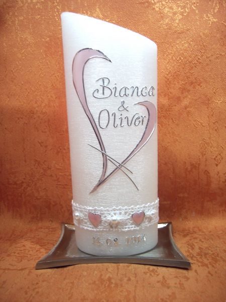 Hochzeitskerze Perlmutt Vintage zartrosa mit Bordüre    531