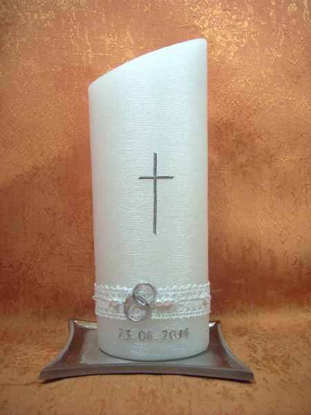 Hochzeitskerze Perlmutt Vintage zartrosa mit Bordüre    531