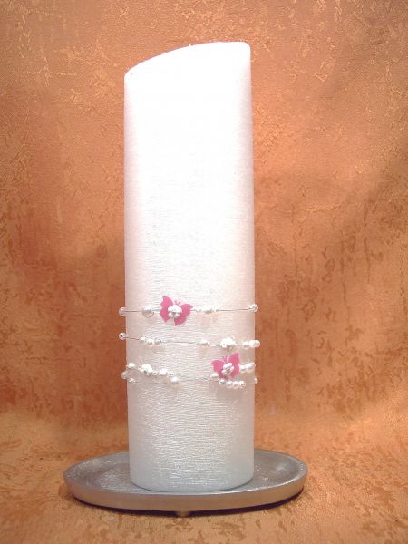 Taufkerze Perlmutt Schmetterling Fuchsia Blümchen     105