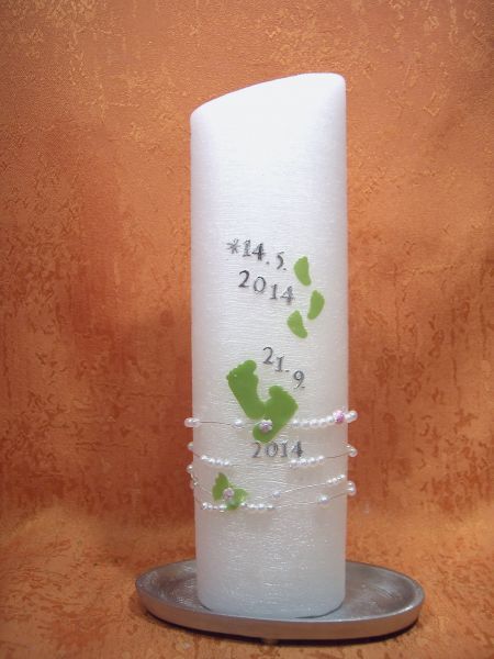 Taufkerze Perlmutt Schmetterling grün- rosa     106